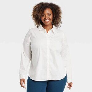 Women's Long Sleeve Collared Button-Down Shirt Ava & Viv Ivory White 2X NWT